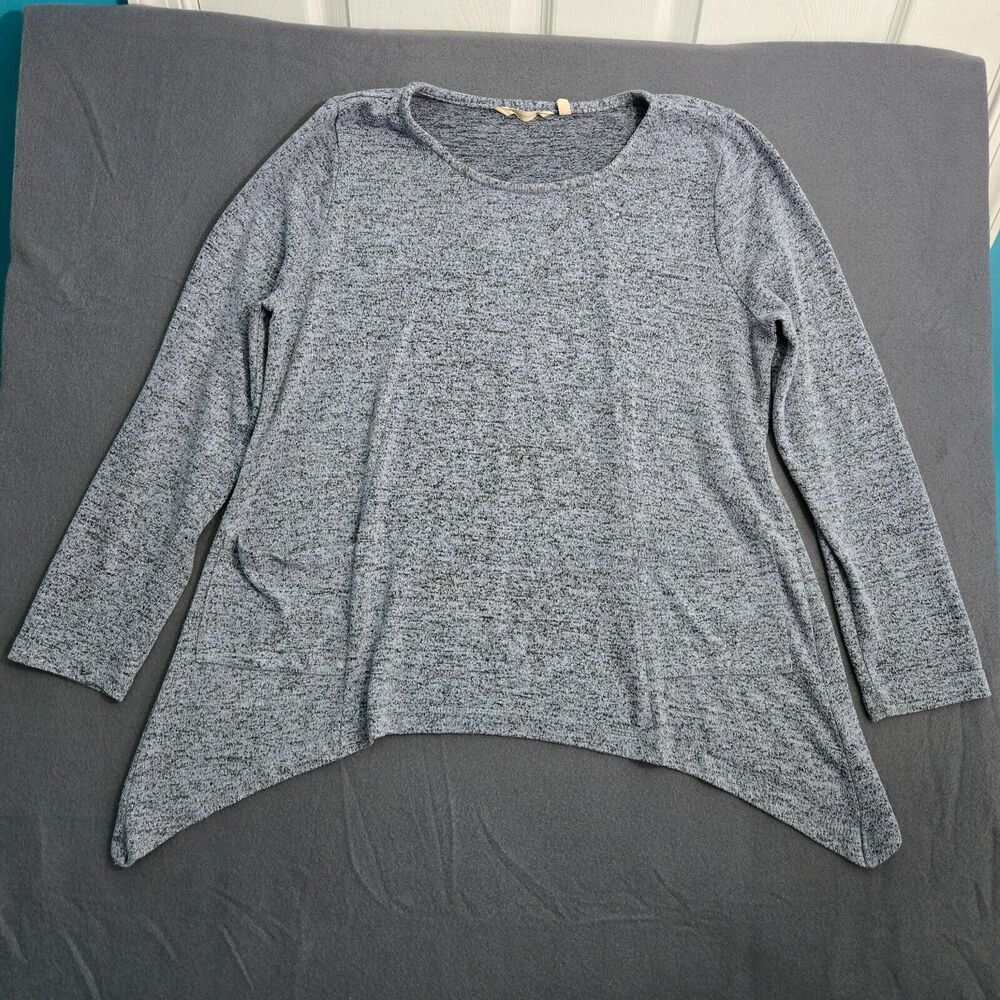 Soft Surroundings Shirt Women M Blue Stretch Asymmetrical Hem Long Sleeve Top